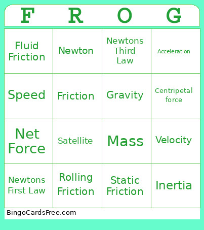 Forces FROG Bingo Card