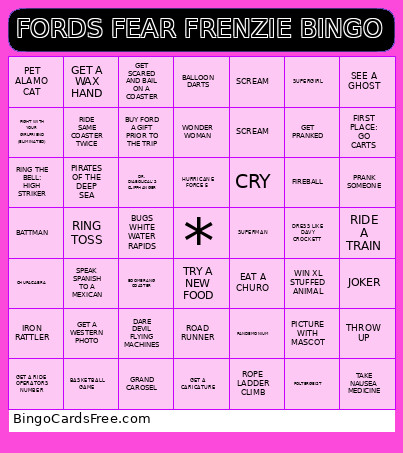 FORDS FEAR FRENZIE Bingo Card