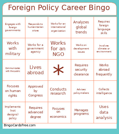 Foreign Policy Career Bingo Card