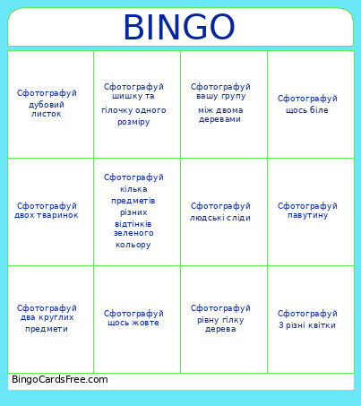 Forest Bingo Card