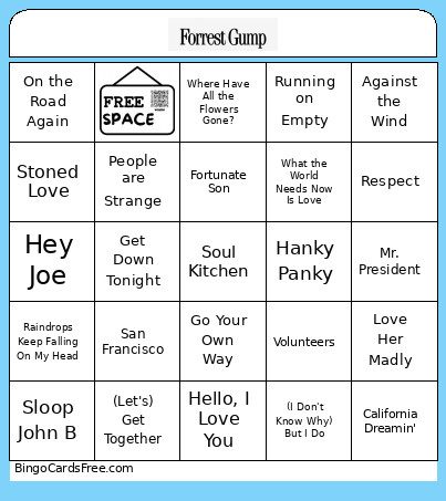 Forest Gump Bingo Card