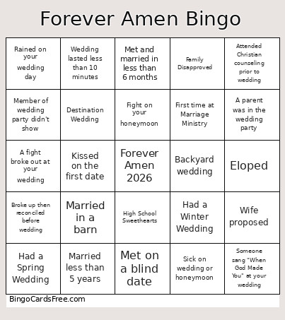 Forever Amen Bingo Card