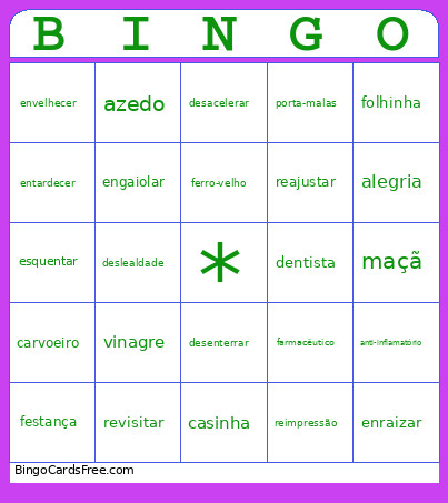 Formação De Palavras Bingo Card