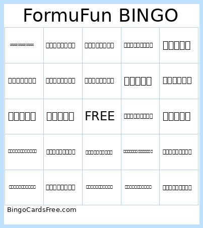 FormuFun Bingo Card 2