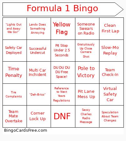 Formula 1 Bingo