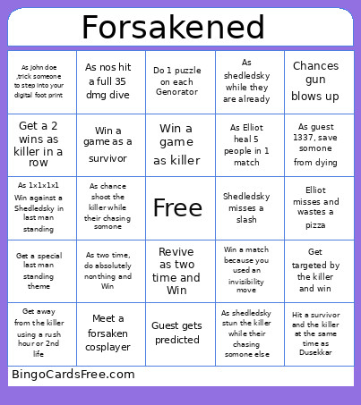 Forsaaaaaken Bingo Card
