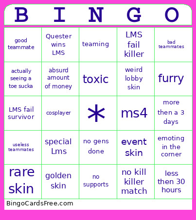 Forsaken Bingo Card