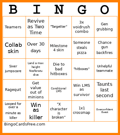 Forsaken Bingo Card