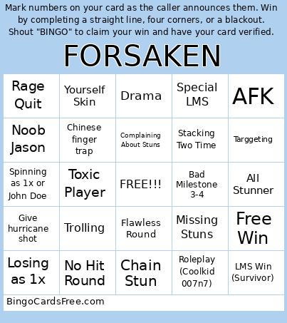 FORSAKEN Bingo