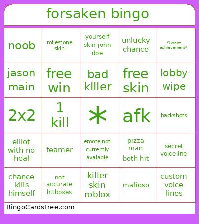 Forsaken Bingo Card