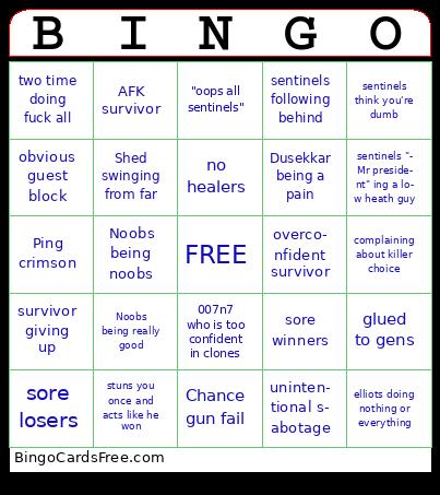Forsaken Killer Bingo Cards Free Pdf Printable Game, Title: BINGO