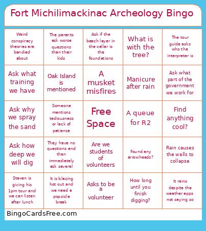 Fort Michilimackinac Archeology Bingo