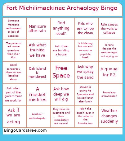 Fort Michilimackinac Archeology Bingo
