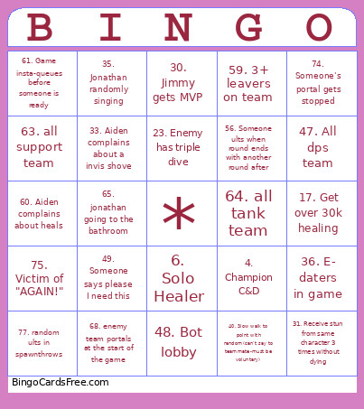 Fortenite Rivals Bingo Card