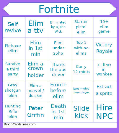 Fortnite Bingo Card