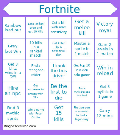 Fortnite Bingo Card