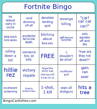 Fortnite Bingo Card