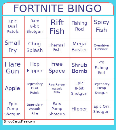 Fortnite Bingo Card