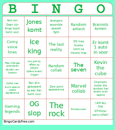 Fortnite Event Bingo Card