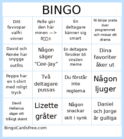 Fortune Hotel Bingo Card