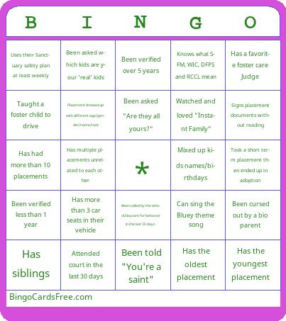 foster care Bingo