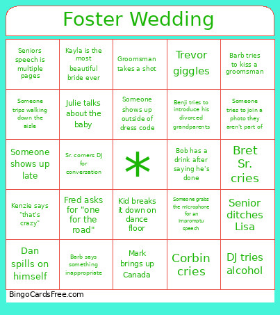 Foster Wedding Bingo Card