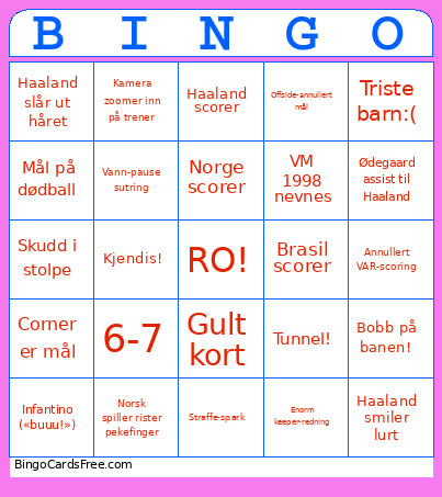 Fotball Bingo Card
