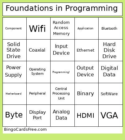 Foundations In Programming Bingo Card