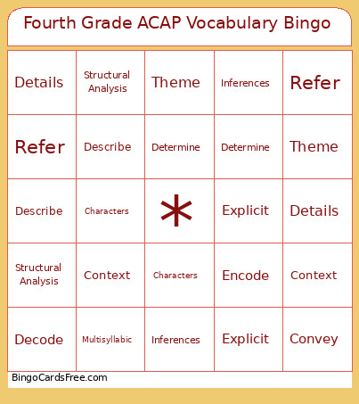 Fourth Grade ACAP Vocabulary Bingo Card