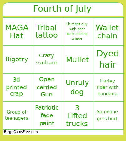 Fourth Of July Bingo Card