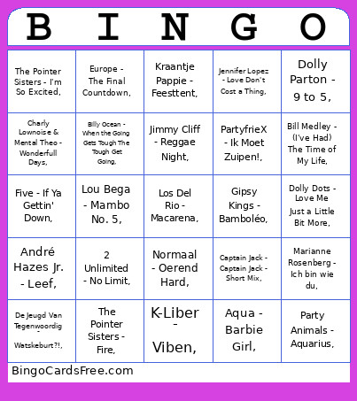 Foute Muziek Bingo Card