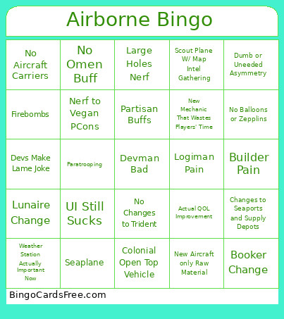 Foxhole Airborne Bingo Card