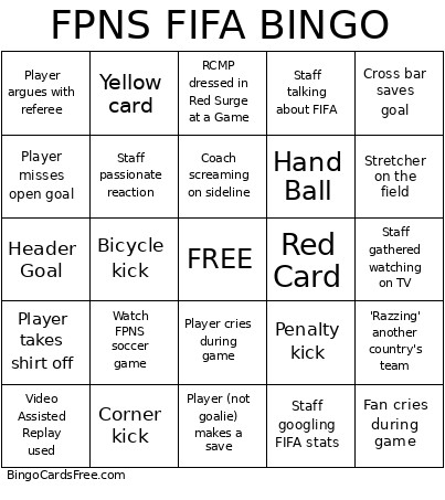 FPNS FIFA Bingo Card