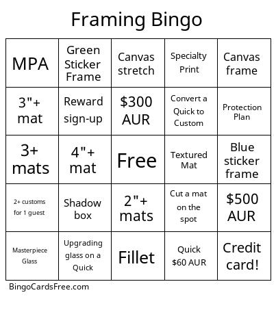 Framing Bingo Cards Free Pdf Printable Game, Title: Framing Bingo