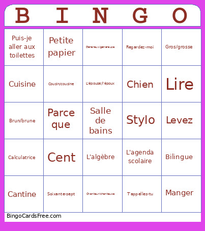 Français 1 Bingo Card