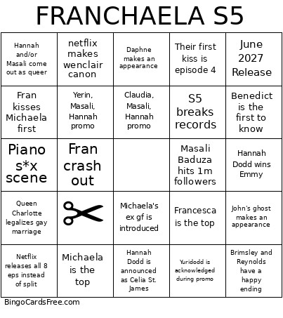 Franchaela S5 Bingo Card