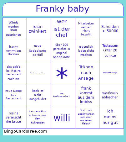 Franky Baby Bingo Card
