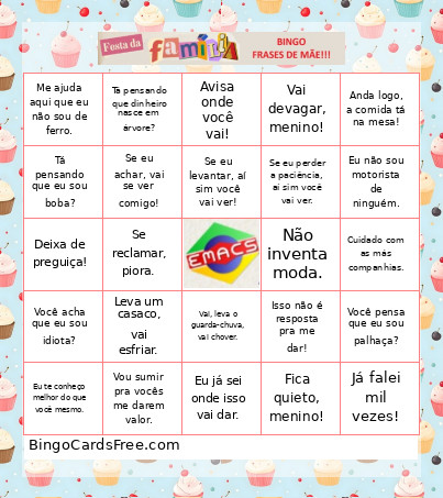 Frases De Mãe - Festa Da Família Bingo Card