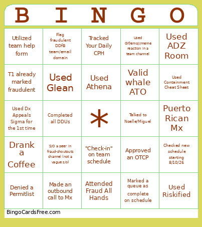 Fraud And Order Bingo Card