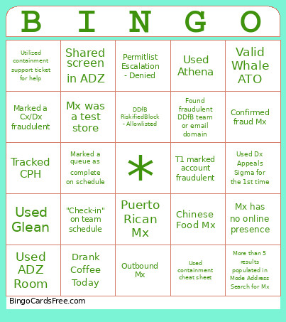 Fraud&Order Bingo Card