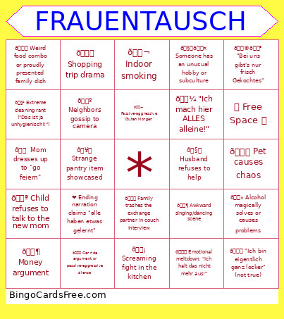 Frauentausch Bingo Card