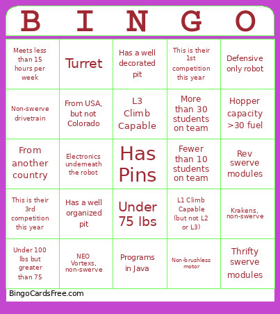 FRC 2026 Bingo Card