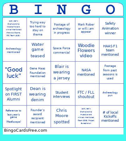 FRC 2026 Kickoff Bingo Card