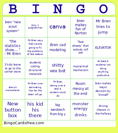 FRC Kickoff Bingo Card