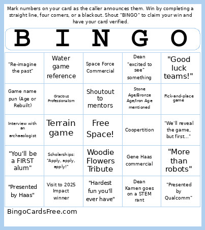 FRC Kickoff Rebuilt Bingo Card