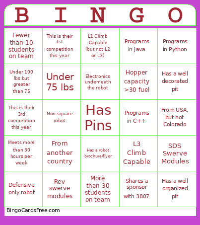FRC Random Bingo Card