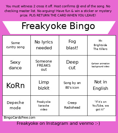 Freakyoke Bingo Card