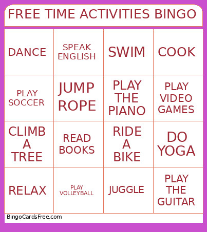 TIME ACTIVITIES Bingo Card