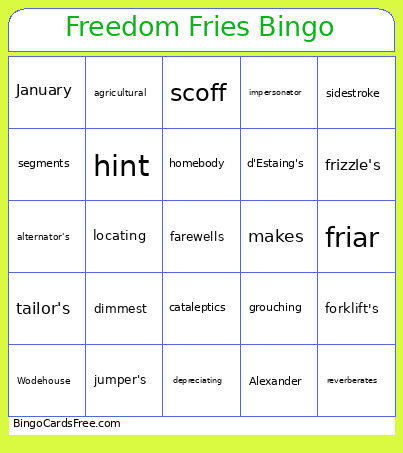 Dom Fries Bingo Card