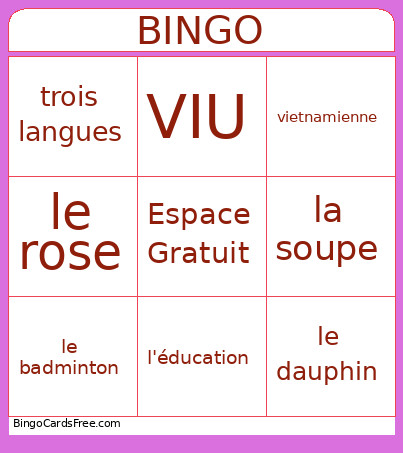 French Bingo Card